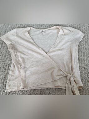 Madewell Cream Wrap Tie Short Sleeve Top
